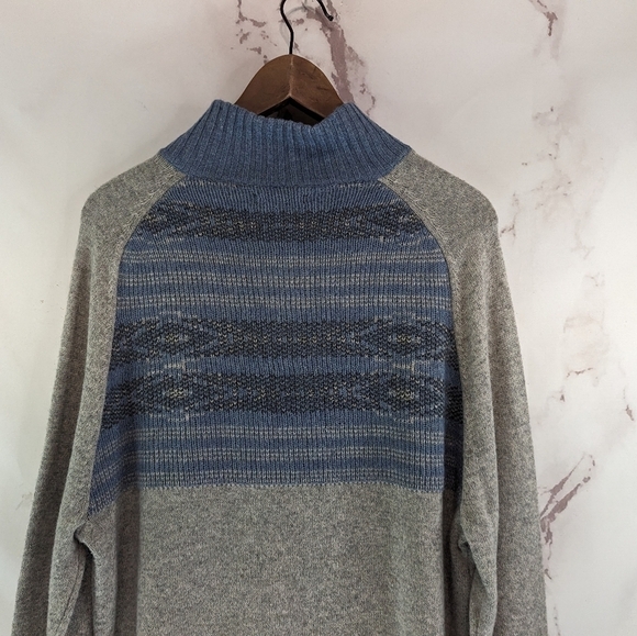 Carbon 2 Cobalt Sweater Mens Large Gray Blue Quarter Zip Merino Wool Blend - Picture 6 of 10